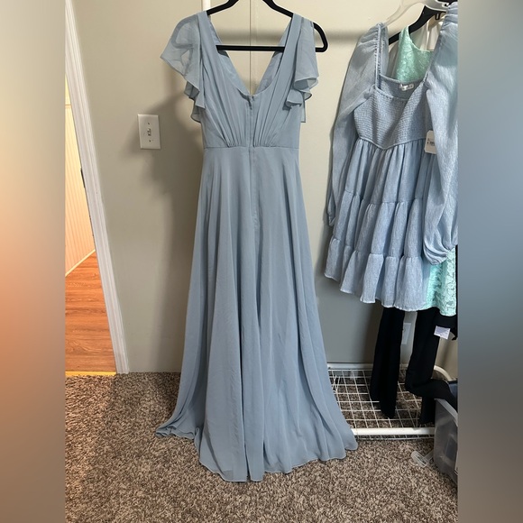 David’s Bridal Dusty Blue DayDream Dress with Flutter Sleeve Full Skirt size 0 - Picture 10 of 14